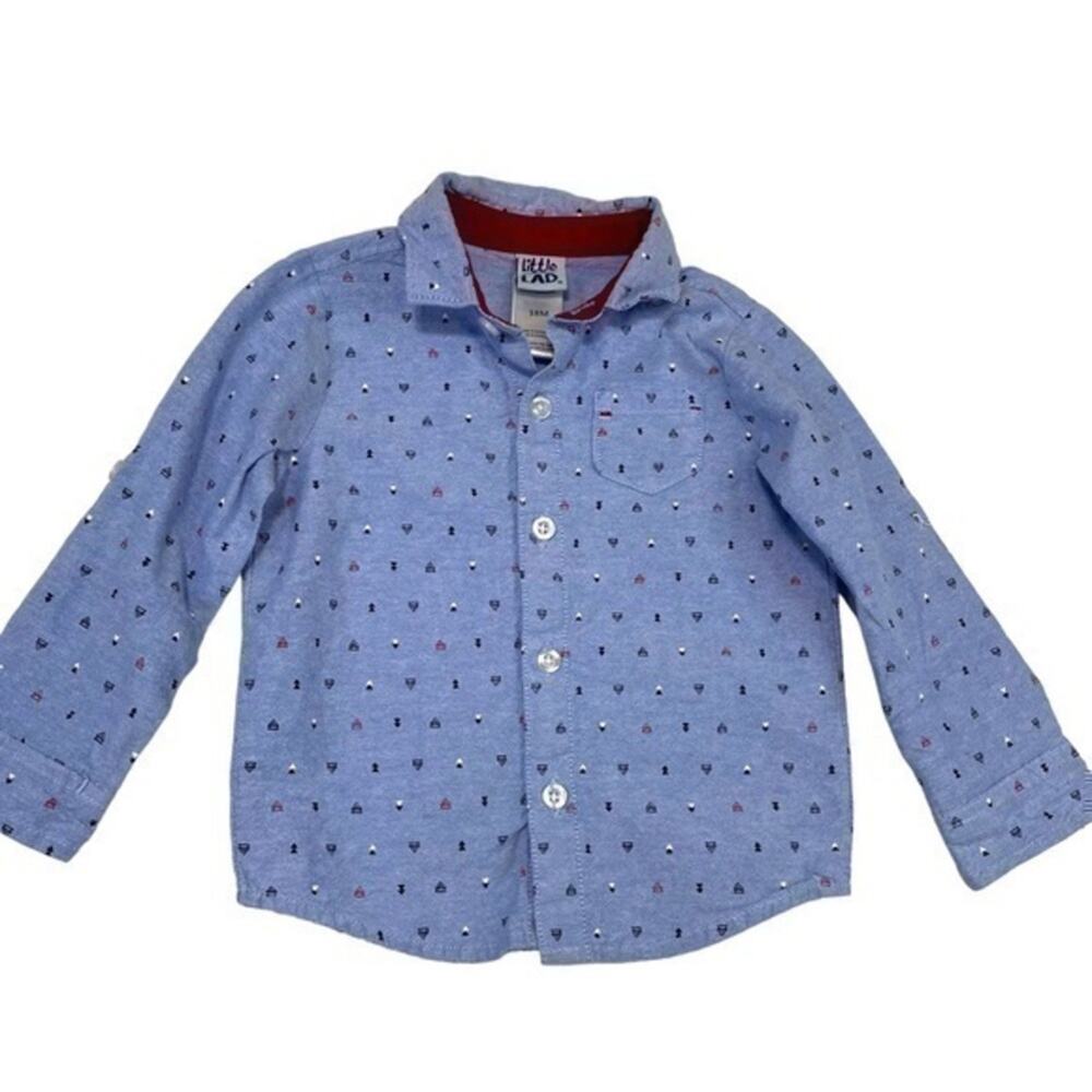 Little Lad Button Down Long Sleeve Shirt baby Size 18 Months Blue oxford